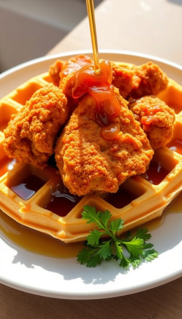 Savory Waffles with Fried Chicken and Maple Syrup